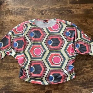 Multicolored hexagon Domin sleeve colorful, prairie BoHo coquette top